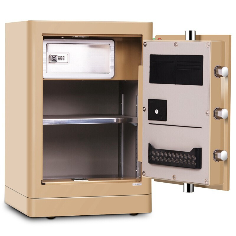 得力(deli)4067指纹密码双重保险箱 淡金 高62cm 电子防盗保险箱 3C认证办公家用防盗合同资料保险柜