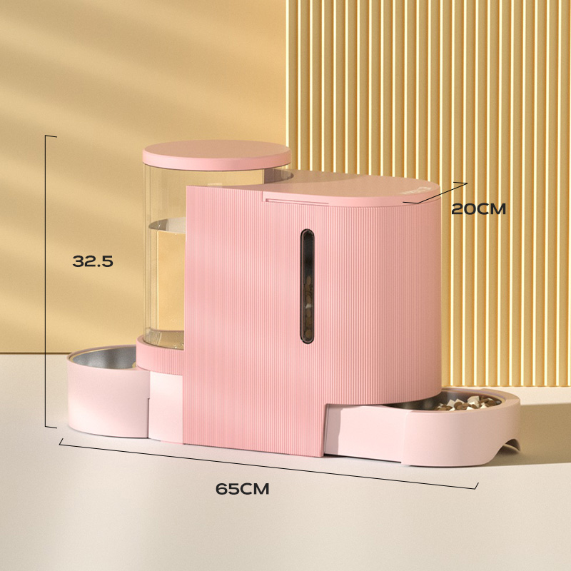 猫碗双碗自动饮水喂食防打翻狗狗碗食盆猫盆保护颈椎水碗宠物粮碗-粉色大号(带钢碗)6L水+2.5KG粮高清大图
