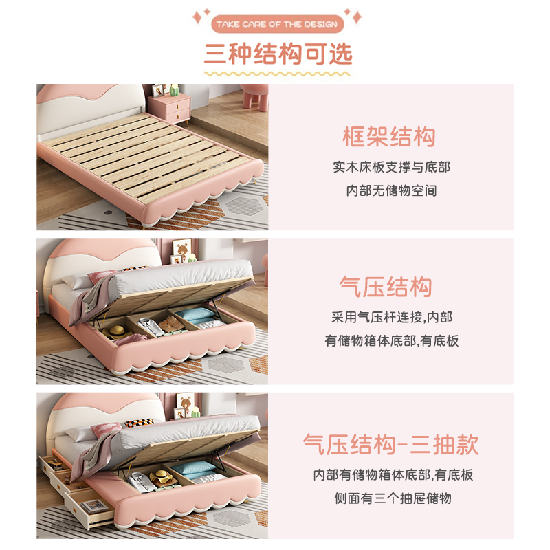 欧梵森儿童床女孩公主床卡通萌趣兔兔软包床现代简约卧室真皮床储物实木单双人床高清大图