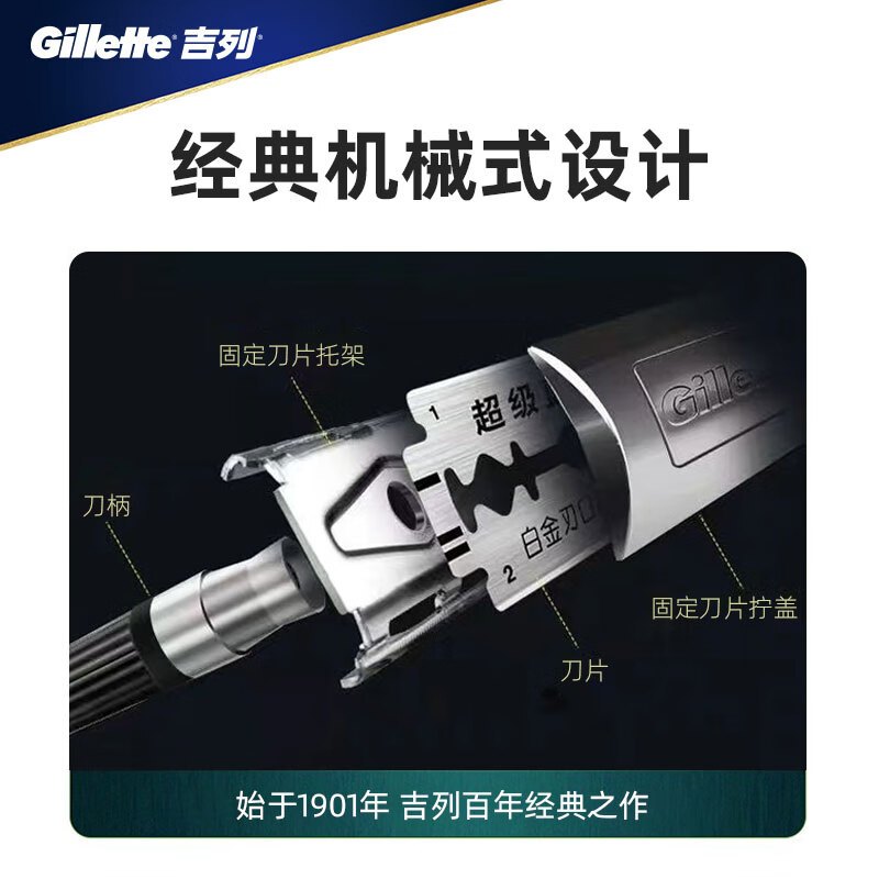 吉列Gillette超级蓝双面手动剃须刀架老式男士刮胡刀 蓝吉列1刀架1刀片高清大图