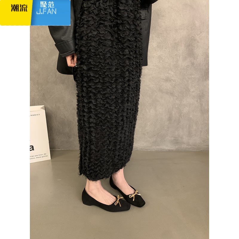 聚范晚风韩版配裙子水钻单鞋女鞋法式夏季新款瓢鞋平底鞋通勤黑色鞋子 35 黑色1从左往右内增高