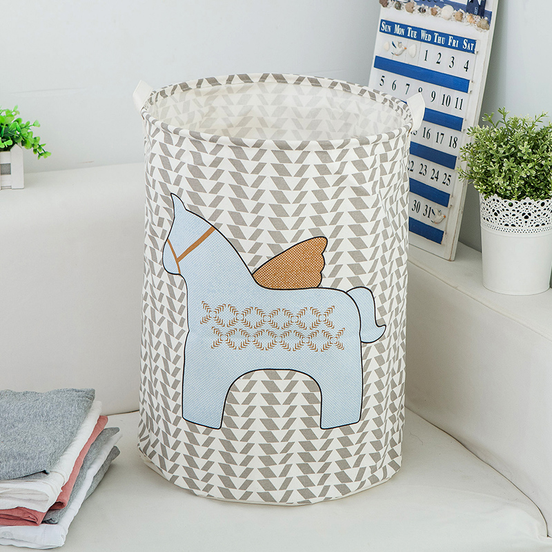 北欧脏衣篮玩具收纳筐布艺换洗衣服的篮子可折叠衣服篓洗澡篮衣物 麦穗小马直径40cm高度50cm