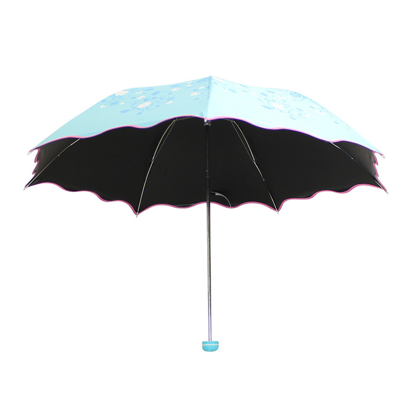 天堂伞（遇水现花）黑胶丝印三折晴雨伞太阳伞 33257E高清大图