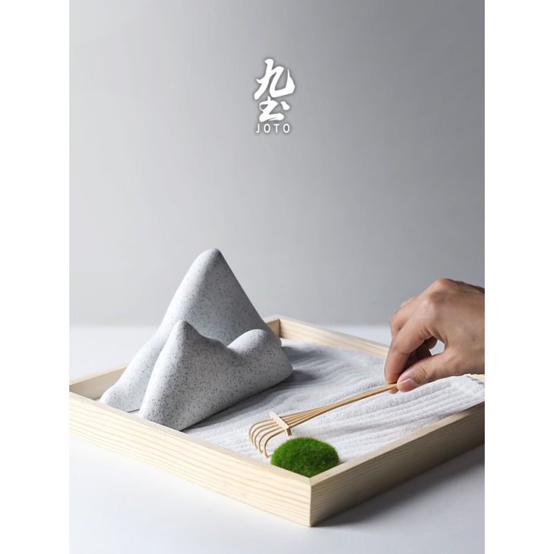 日式禅意假山微景观装饰品陶瓷枯山水摆件笔架茶席台面白沙盘创意 三维工匠 白色中号