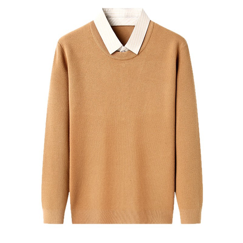 加厚男士毛衣假两件2025秋冬季新款翻领休闲打底针织衫男高清大图