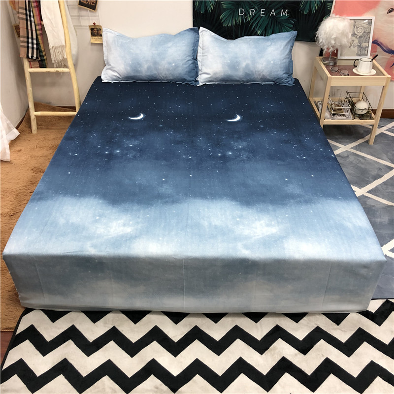 渐变蓝色星空四件套床上用品星星月亮床单被套学生宿舍三件套4