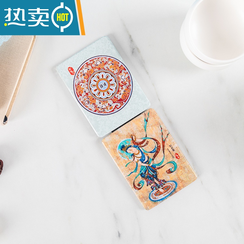 敬平敦煌九色鹿化妆镜双面便携小镜子可爱随身美容镜旅游纪念品小圆镜便携式用镜 姜黄色 方形胡璇舞高清大图