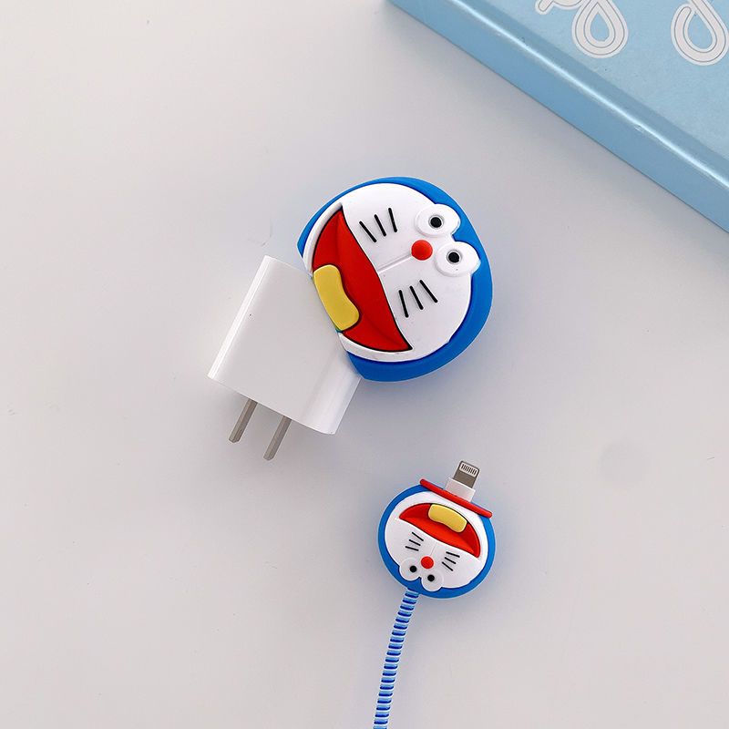 苹果20w[叮当猫]大小头+深蓝绳 可爱叮当猫苹果20w快充线器保护套12数据线防断裂18w缠绕绳咬线器