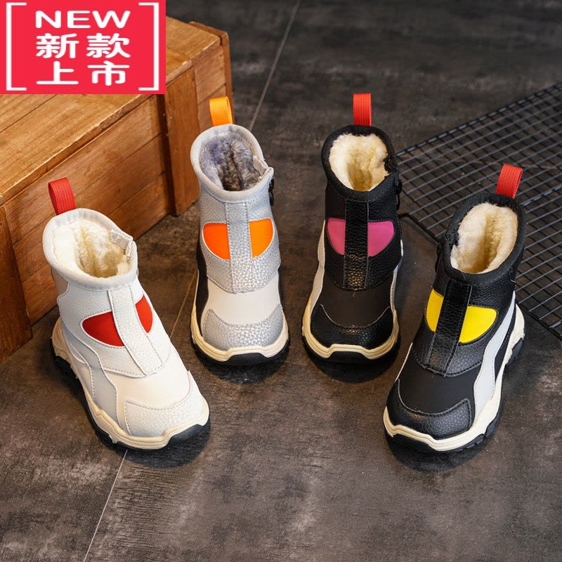 可莉允男童靴子2022新款冬季中大童加绒加厚大棉鞋女童鞋儿童超厚雪地靴图片