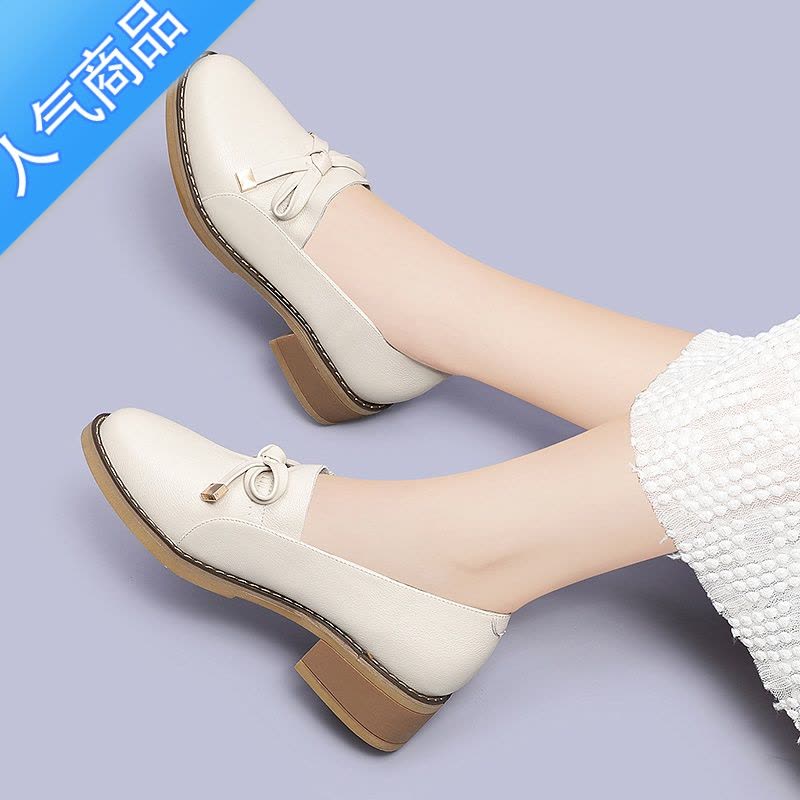 SUNTEK配裙子小皮鞋女英伦风单鞋新款2023夏季粗跟温柔一脚蹬乐福鞋图片