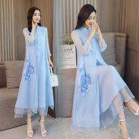 两件套连衣裙女夏女士新品时尚三十岁中长款披肩开衫宽松裙子套装