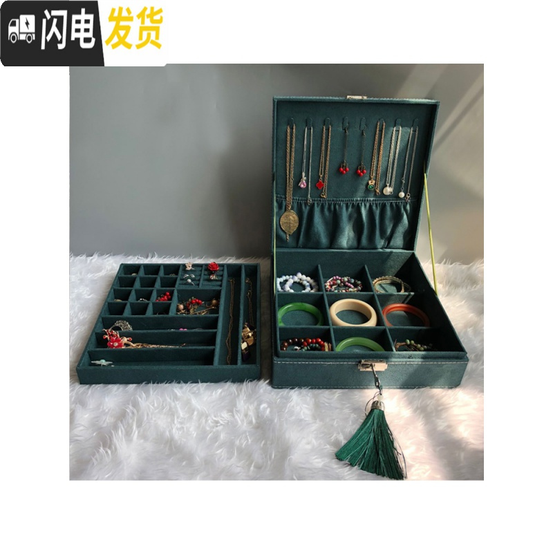 三维工匠复古首饰盒超大容量带锁首饰箱饰品盒手镯首饰收纳盒珠宝盒化妆盒高清大图