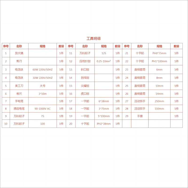 海双壁挂式套装工具WHHSBG套高清大图