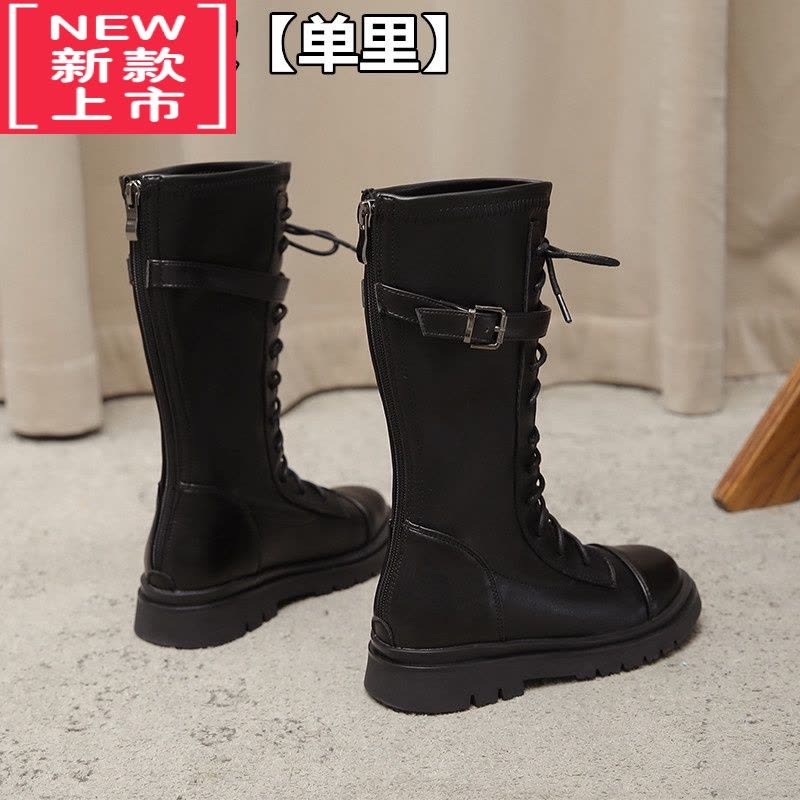 可莉允女童靴子冬2022春秋新款高筒长靴走秀表演单靴儿童马丁靴公主皮靴图片