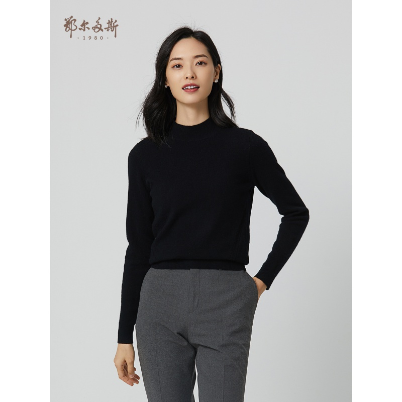 鄂尔多斯1980 半高领女羊绒衫百搭修饰腰身针织衫