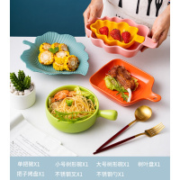 北欧焗饭烤盘网红烤箱烘培烘焙精灵柄碗泡面碗沙拉碗创意福袋陶瓷餐具套装 彩色七件套005(如图)