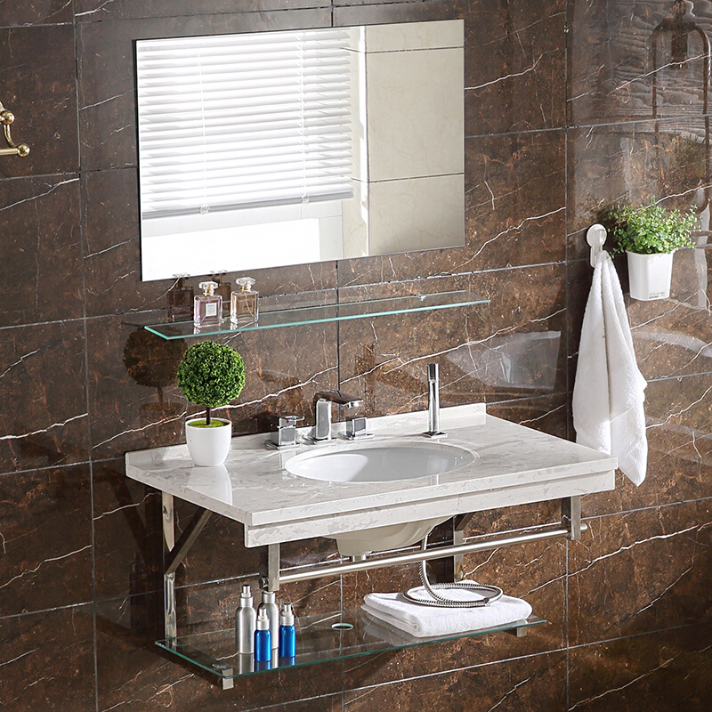 大理石台面小户型洗漱台浴室柜组合卫生间洗脸盆挂墙式洗手池便宜壹德