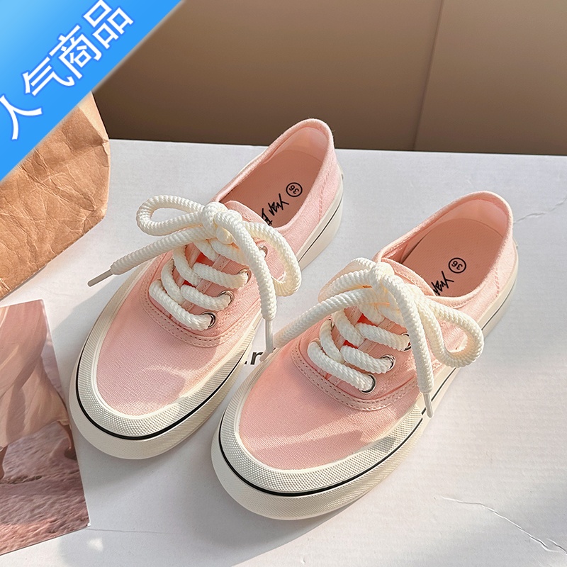 SUNTEK韩版百搭超火小白鞋女2023夏季薄款透气小众设计帆布鞋配裙子女鞋高清大图