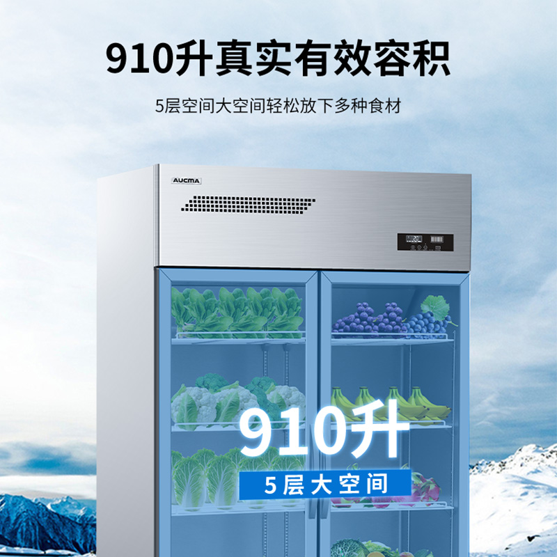澳柯玛(AUCMA)VC-910HT三门展示柜冷藏保险柜商用点菜柜饮料柜两门开门立式高清大图