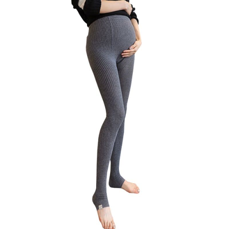 迪鲁奥(DIUAO)孕妇裤子春秋新款显瘦小猫踩脚打底裤高腰孕妇竖条纹针织袜子 小猫黑踩 图片