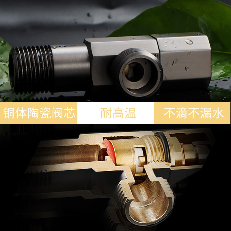 潜水艇冷热水三角阀全铜角阀热水器大流量家用水阀门开关阀控水伐金色F009高清大图
