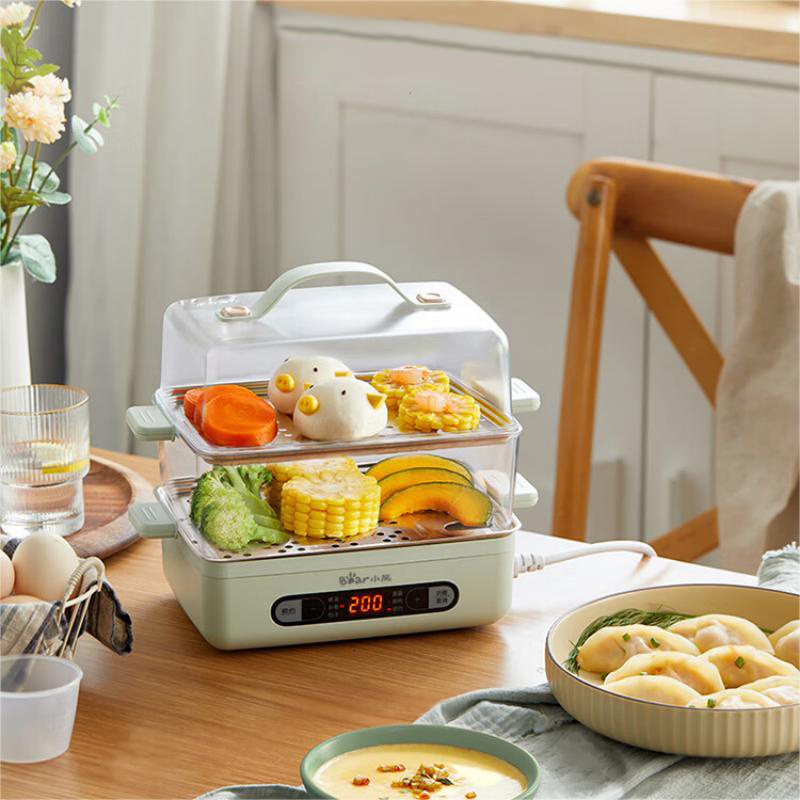 小熊(bear)煮蛋器 蒸蛋器 智能电蒸锅定时 自动断电 家用不锈钢多功能ZDQ-B06N3 双层煮鸡蛋 浅绿色 / 台