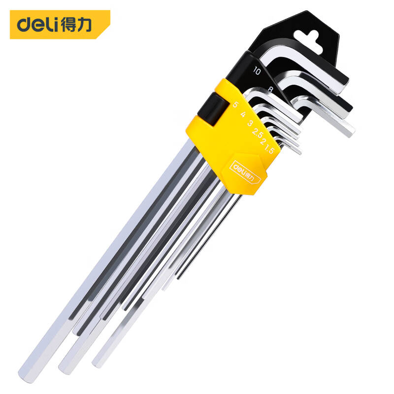 得力工具 DL2179 专业级镜面特长平头内六角组套铬钒钢 9件套(单位:套)