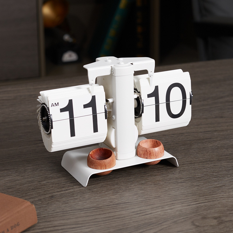 欧式自动翻页钟复古简约家居客厅座钟小天平机械自动翻页时钟【4】 带香檀木全白款