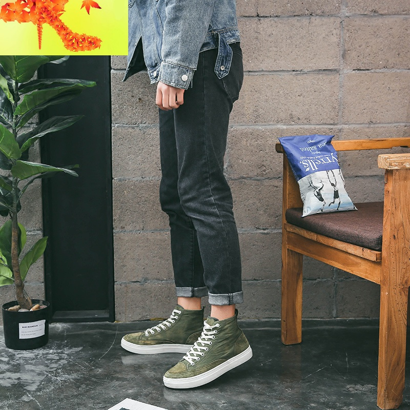 高帮帆布鞋男春季新款百搭嘻哈鞋子潮流韩版学生休闲板鞋高邦鞋简畅
