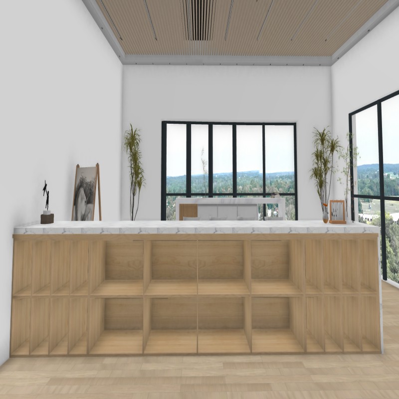 鹰利谨公司前台接待台办公吧台简约现代酒店咨询收银服务台鱼肚白岩板+灰木纹BT-58002高清大图