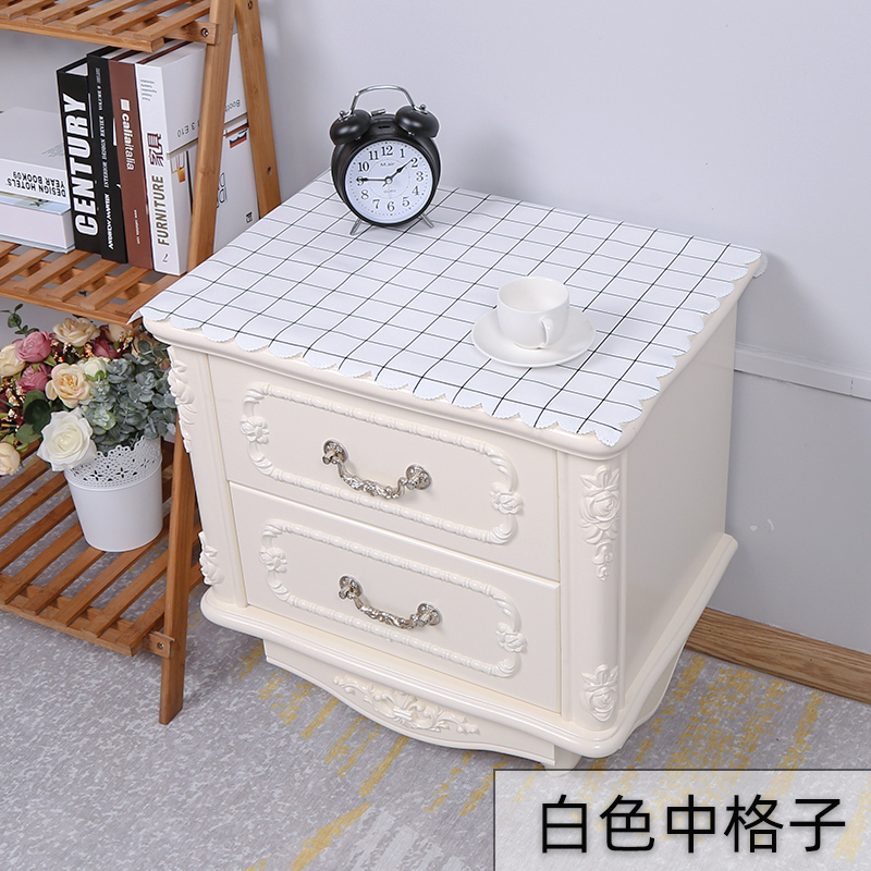 家柏饰(CORATED)床头柜盖布防水防油免洗北欧家用防尘罩套卧室床头盖巾冰箱防尘布 绿白格纹 50*60cm高清大图