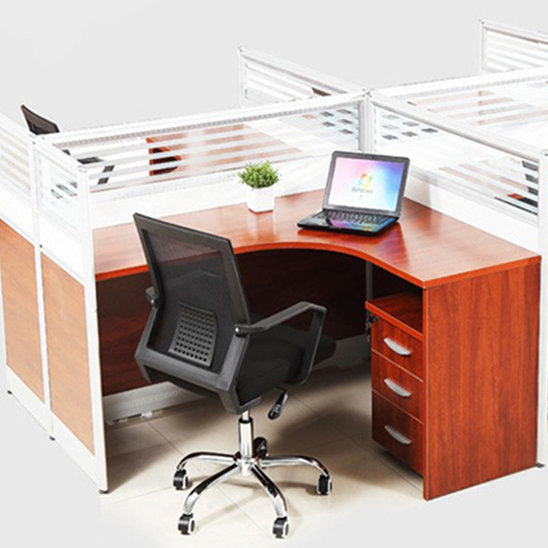 电脑办公卡桌 1.4m*1.4m*1.1m 含边柜 如图色 公司办公桌连体办公用