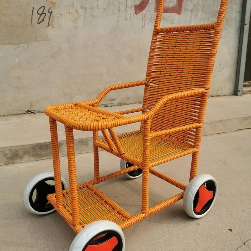 竹藤婴儿车仿藤轻便简易宝宝儿童小推车竹编竹藤夏季宝宝推车四轮送筐