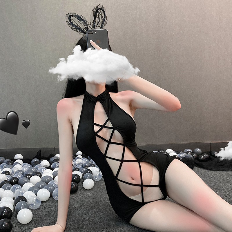 霏慕(Fee et moi)女式情趣睡衣 情趣内衣 可开裆免脱连体衣性感丝袜情趣内衣套装镂空暗扣死库水连体衣6918 黑【暗扣可开裆连体衣】6918 均码