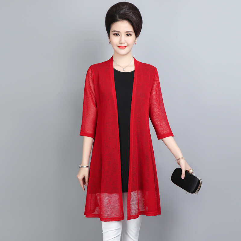 妈妈夏季薄款外搭开衫中长款长袖中年女披肩40岁50中老年防晒外套