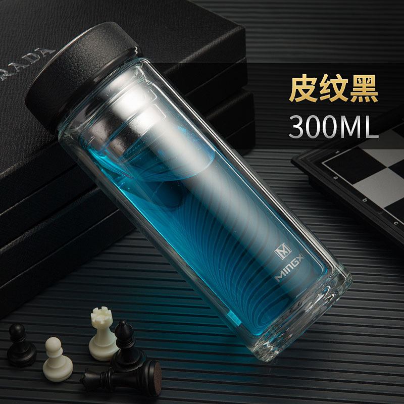 家柏饰(CORATED)玻璃杯商务水晶杯 便携水杯透明茶杯子双层隔热保温防烫 黄色300ml高清大图