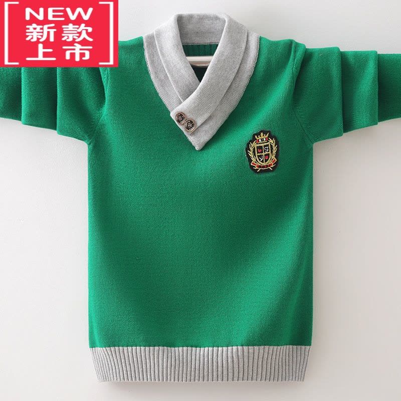 可莉允男童毛衣儿童加绒加厚秋冬套头保暖中大童男孩针织棉线衫图片