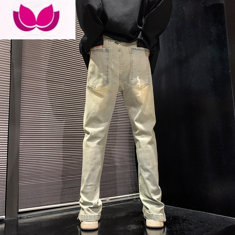七斓牛仔裤男夏季新款美式高街vibe水洗做旧裤脚拉链开叉直筒休闲长裤