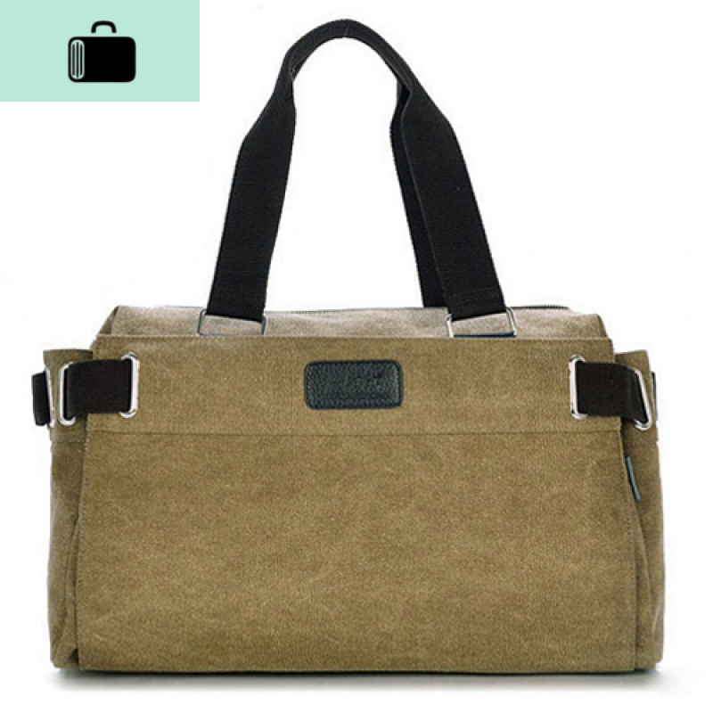 尼龙帆布韩版潮流男包商务休闲旅行包男士手提包单肩斜挎包包横款NEW LAKE男士斜挎包 卡其色大号帆布