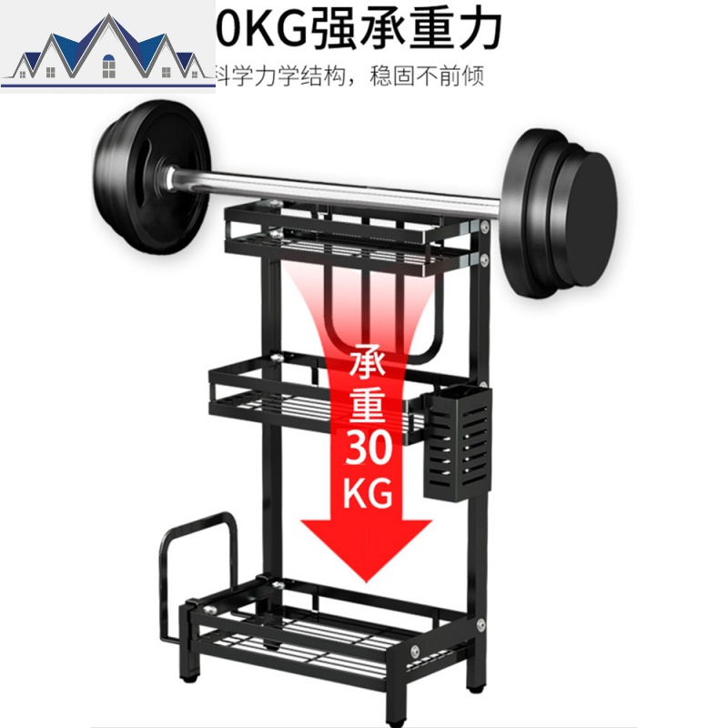 不锈钢厨房置物架黑色调味料储物砧板菜板架家用厨具用品收纳刀架_3_202高清大图