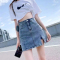 高腰侧开叉牛仔半身裙女夏季2022新款显瘦a字辣妹包臀弹力短裙子莎丞
