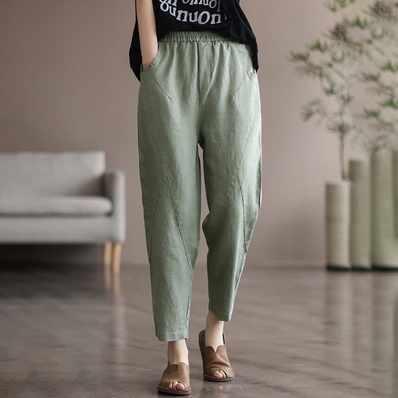 YIBUSHENG大码亚麻九分裤女士季薄款妈妈棉麻裤子哈伦萝卜老爹果冻裤天图片