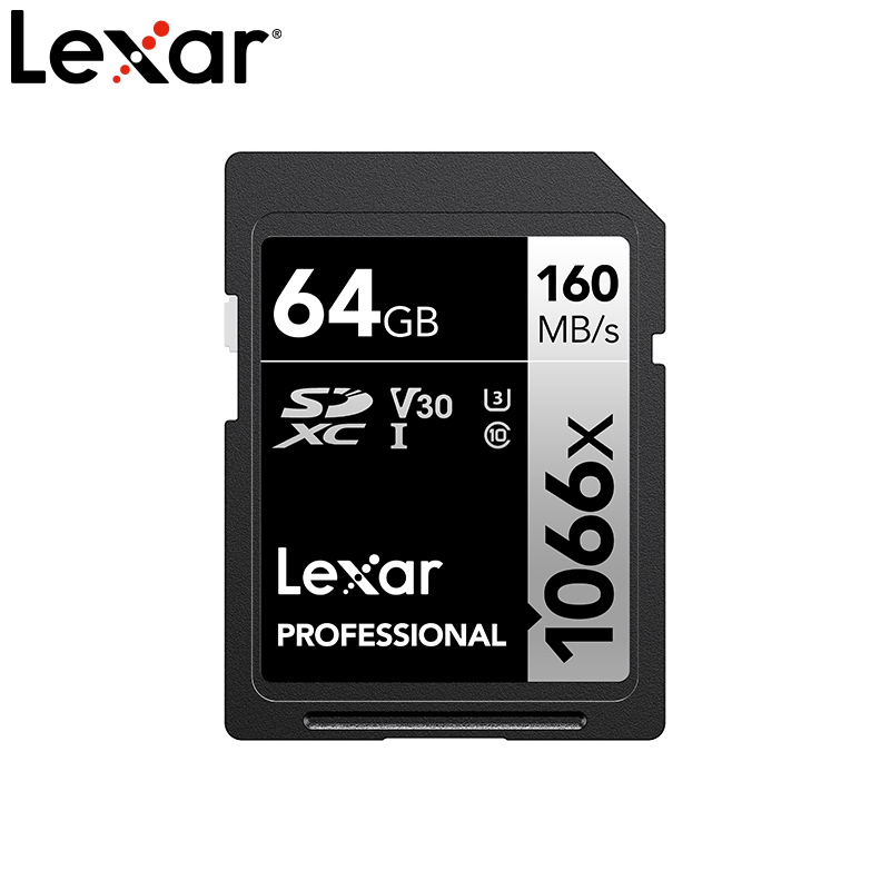 雷克沙(Lexar)64G内存卡 SD卡1066X 高速U3 V30读160M 4K高清 微单反 佳能数码相机存储卡