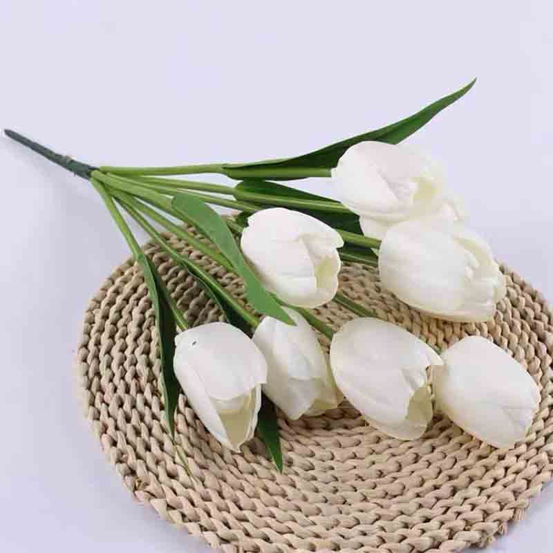 户外花坛仿真花9头郁金香花箱插花假花 500枝起售 9头大郁金香（纯白色）