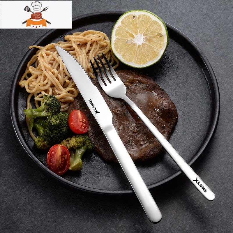 304不锈钢牛排刀叉套装西餐餐具全套刀叉勺三件套家用刀具两件套 刀叉勺圆勺(三件套装) 敬平图片