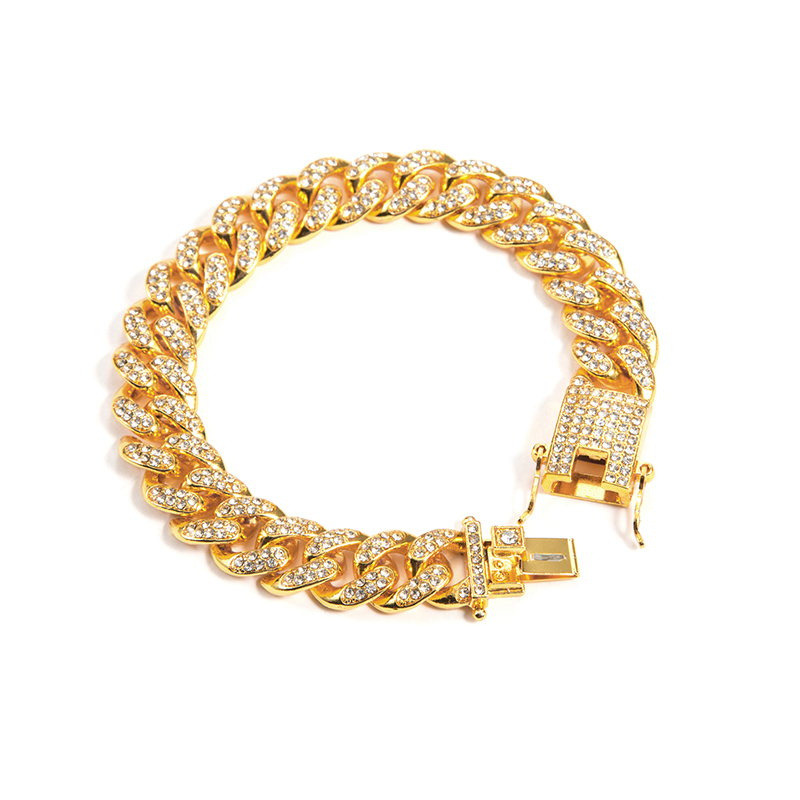 carmen潮牌嘻哈个性古巴链手链男士满钻镶钻王嘉尔同款hiphop手环