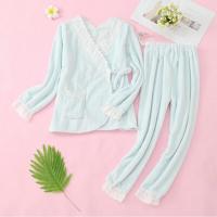波迷娜(BOMINA)季和服款孕妇法兰绒保暖睡衣女产妇珊瑚绒系带哺乳月子家居服