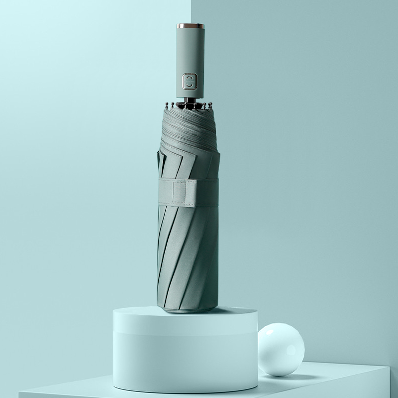 旭晴十骨配色手柄黑胶防晒晴雨两用自动伞 