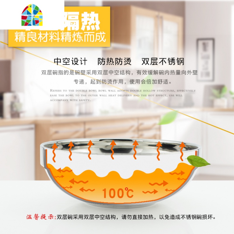 韩国不锈钢冷面碗超大碗双层隔热碗防烫碗拌饭碗大号家用小汤碗 FENGHOU 20cm汤碗/面碗(港式款有台阶)高清大图