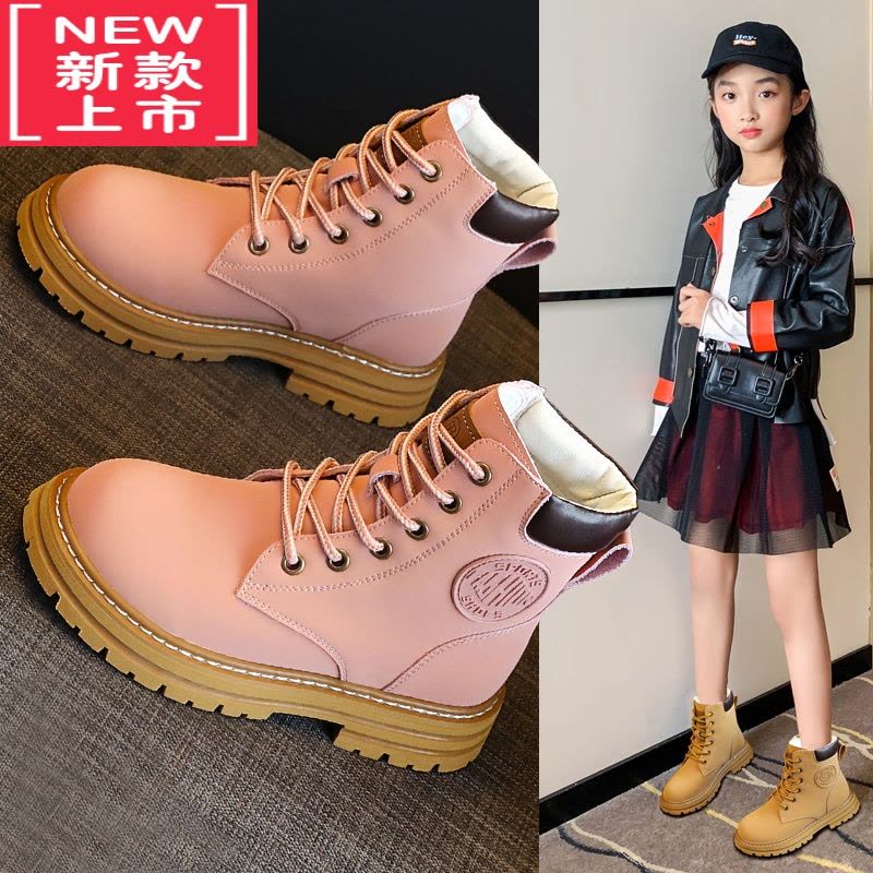 可莉允女童马丁靴2022新款秋冬儿童靴子女中大童春秋短靴时尚加绒大黄靴图片